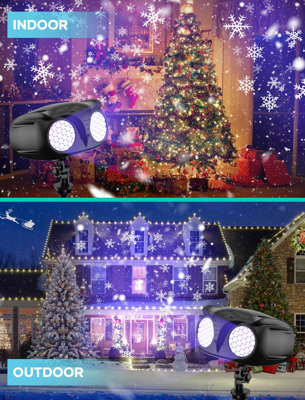 Christmas Snowflake Projector Light - Indoor Outdoor Holiday Projector Lights with Remote Control, IP65 Waterproof Double Head Landscape for Xmas Party New Year Wedding Home Garden