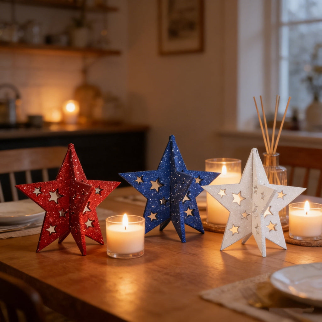 Japceit 3Pcs 4Th Of July Decorations Wooden Stars,Red White Blue Patriotic Decor, Independence Day Ornaments Set,For Home Office Table Shelf