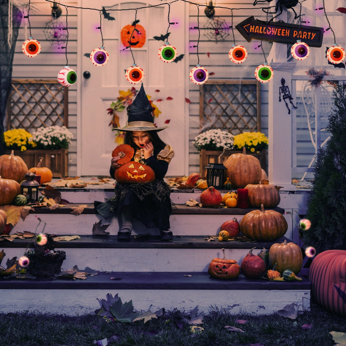 7Ft Halloween Pumpkin String Lights, Halloween Decorations Lights with 10 LED Colorful Pumpkin Lights 15 Orange Bulbs, Hanging Fairy Lights for Outdoor Curtain Garden Porch Bar Party Bedroom Decor