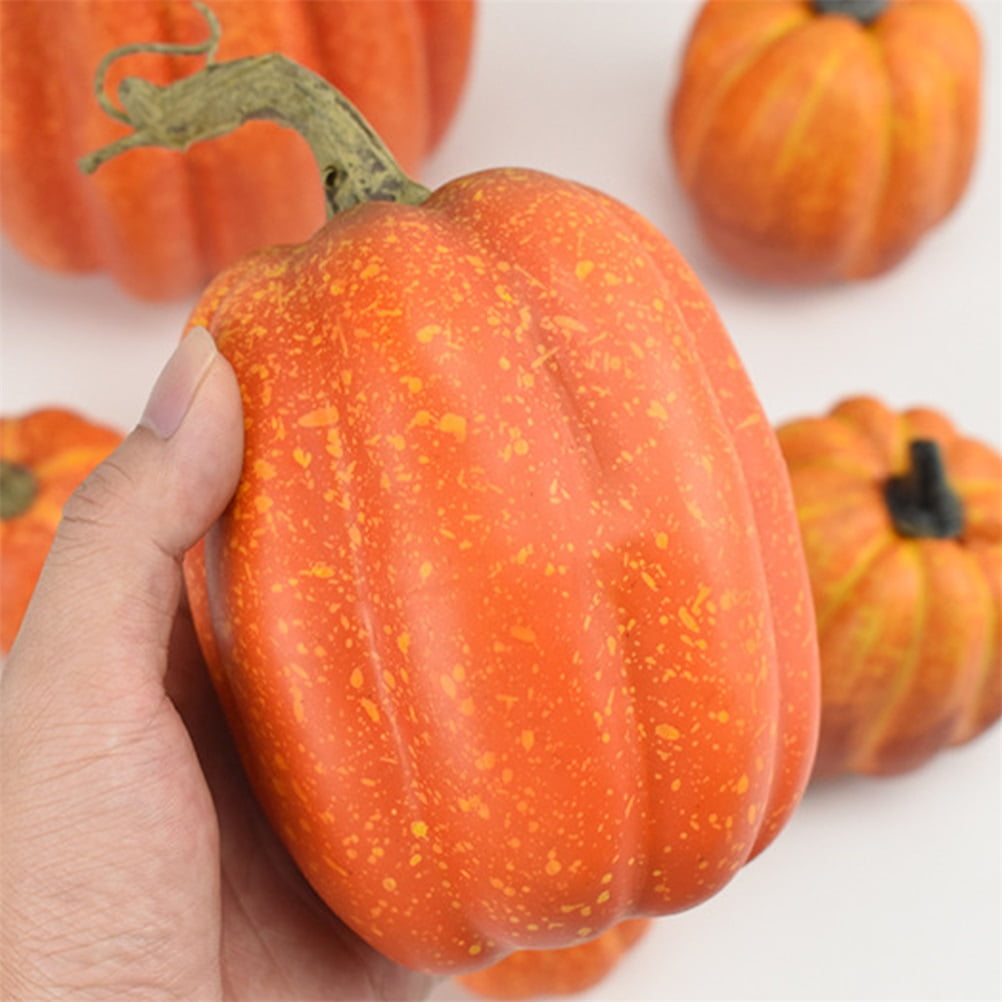 7PCS Fake Pumpkins White Orange, Fall Artificial Pumpkins for Decoration Different Sizes, Halloween Thanksgiving Autumn Harvest DIY Foam Pumpkin Indoor Outdoor Home Decor