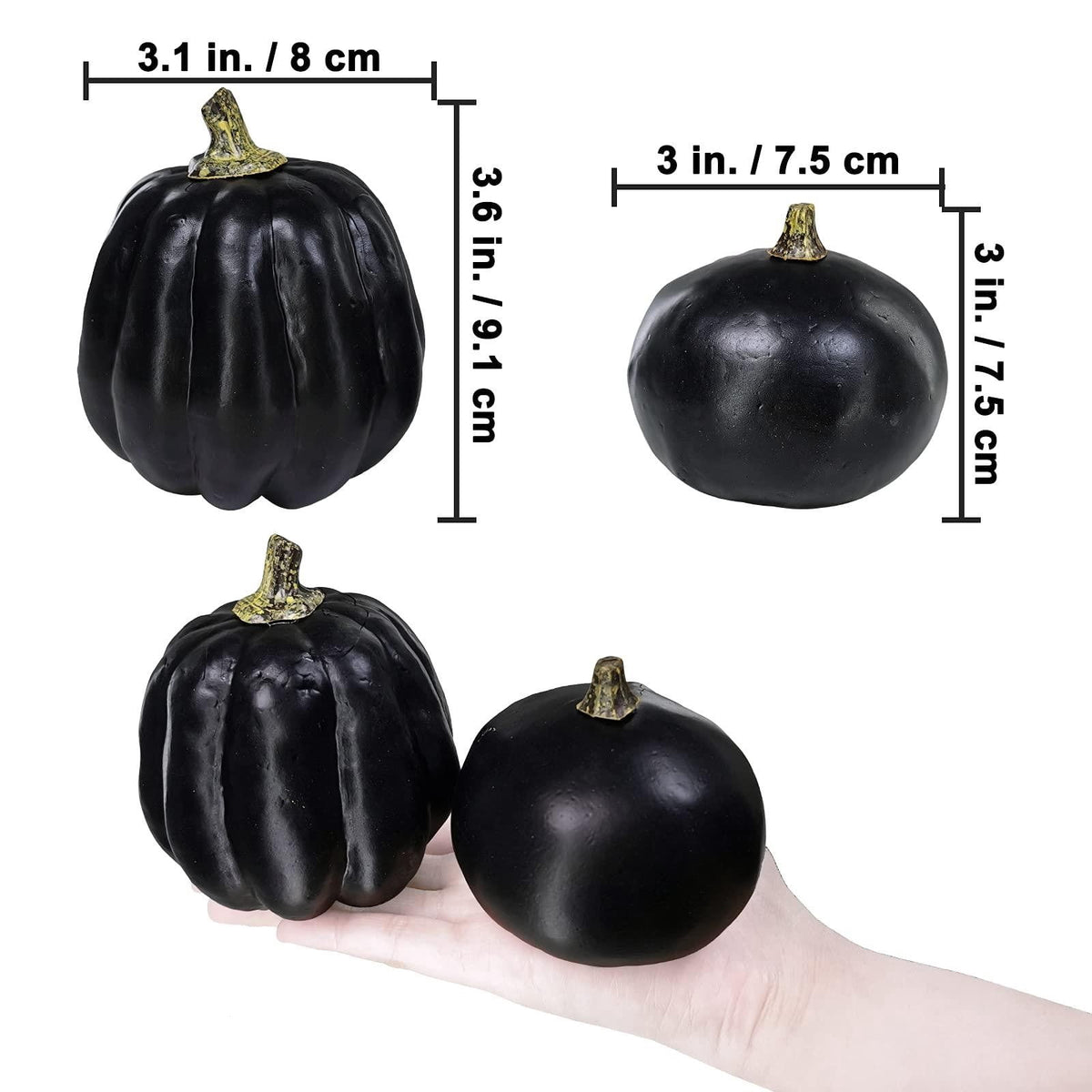 PPKVUFD 7Pcs Artificial Pumpkins Bulk Faux Harvest for Fall Wedding Centerpiece Black, Artificial Plastic Pumpkins Perfect for Halloween Decor Thanksgiving Table Decor