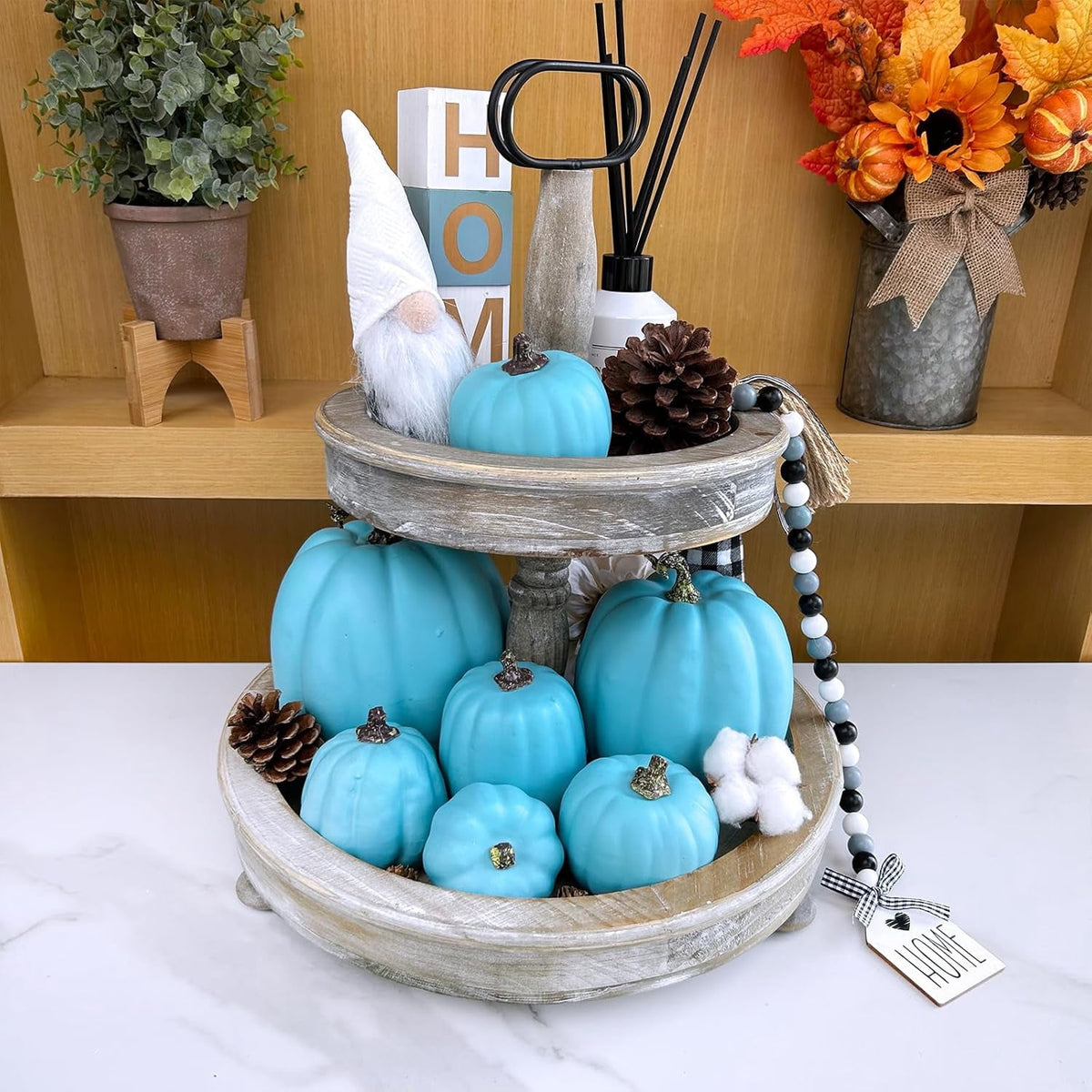 Foraging dimple 7 Pcs Assorted Harvest Orange Artificial Pumpkins Decorative Pumpkins Foam Pumpkins with Gold Stems for Fall Harvest Autumn Home Wedding Thanksgiving Halloween Party