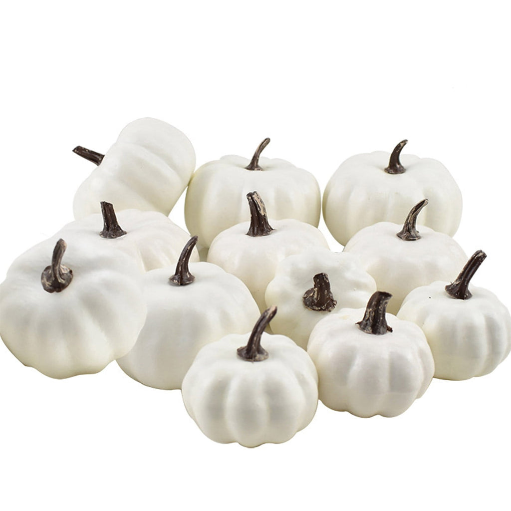 7Pcs Artificial Pumpkins Fall Decoration Assorted Faux Pumpkin Cute Foam Pumpkins for Home Outside Halloween Decorating (White)