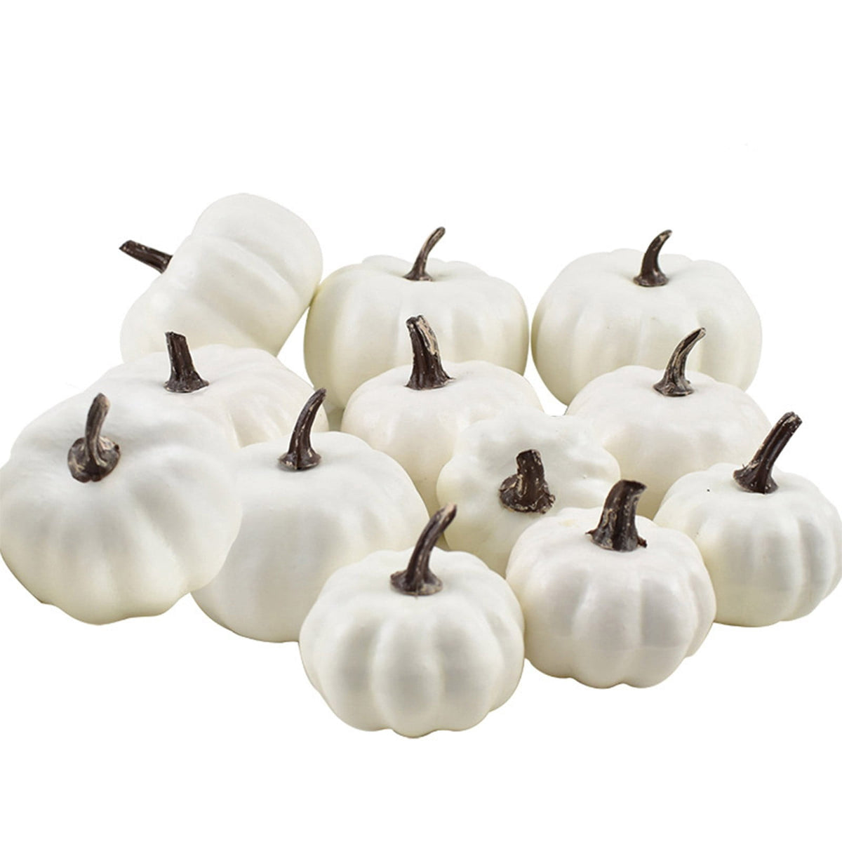 7Pcs Artificial Pumpkins Fall Decoration Assorted Faux Pumpkin Cute Foam Pumpkins for Home Outside Halloween Decorating (White)