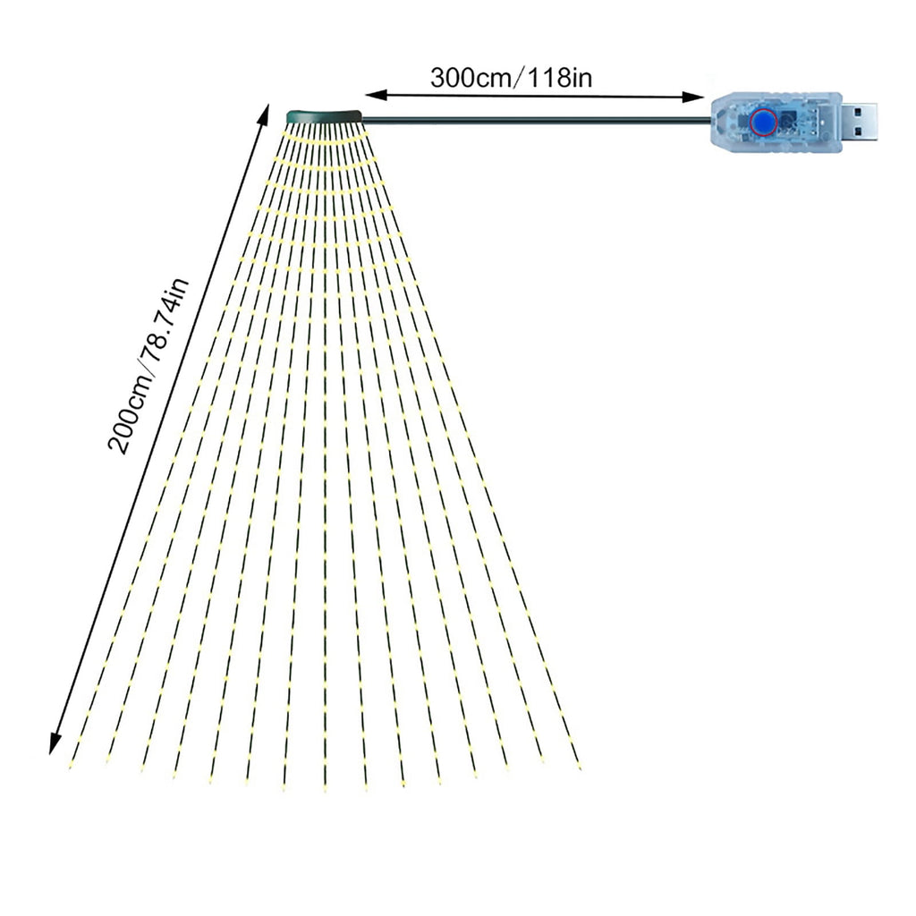 AYktou Christmas Tree Lights 6.56ft 16 Lines LED Waterfall Lights Waterproof Xmas Tree Topper Lights with Remote and USB Powered Christmas Lights for Halloween Xmas Year Holiday,Colorful