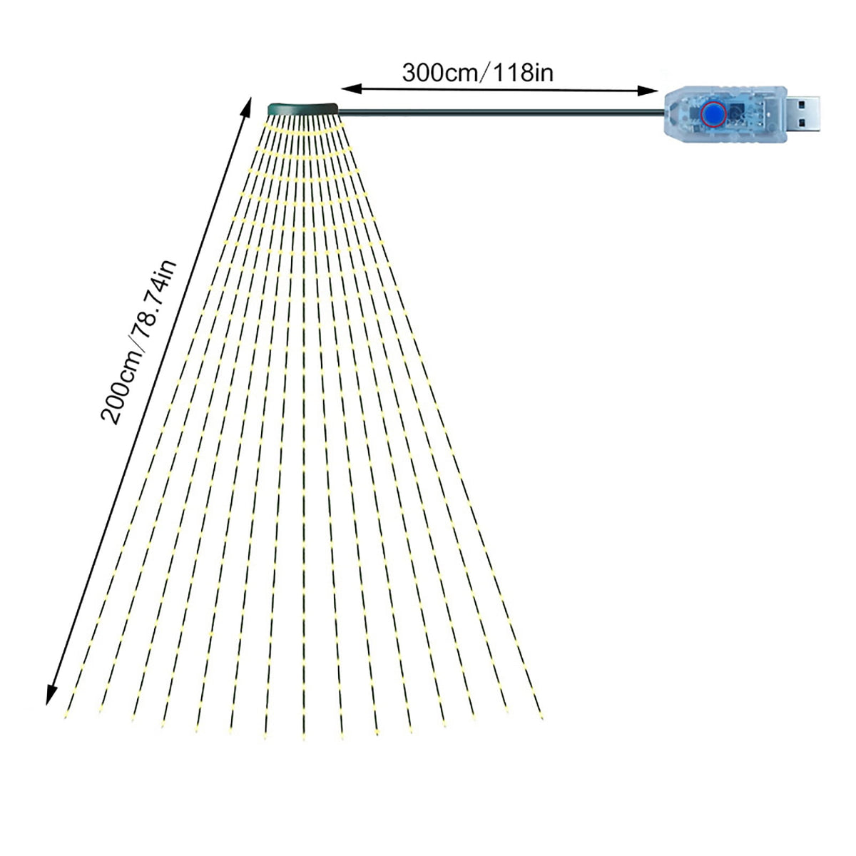 AYktou Christmas Tree Lights 6.56ft 16 Lines LED Waterfall Lights Waterproof Xmas Tree Topper Lights with Remote and USB Powered Christmas Lights for Halloween Xmas Year Holiday,Colorful