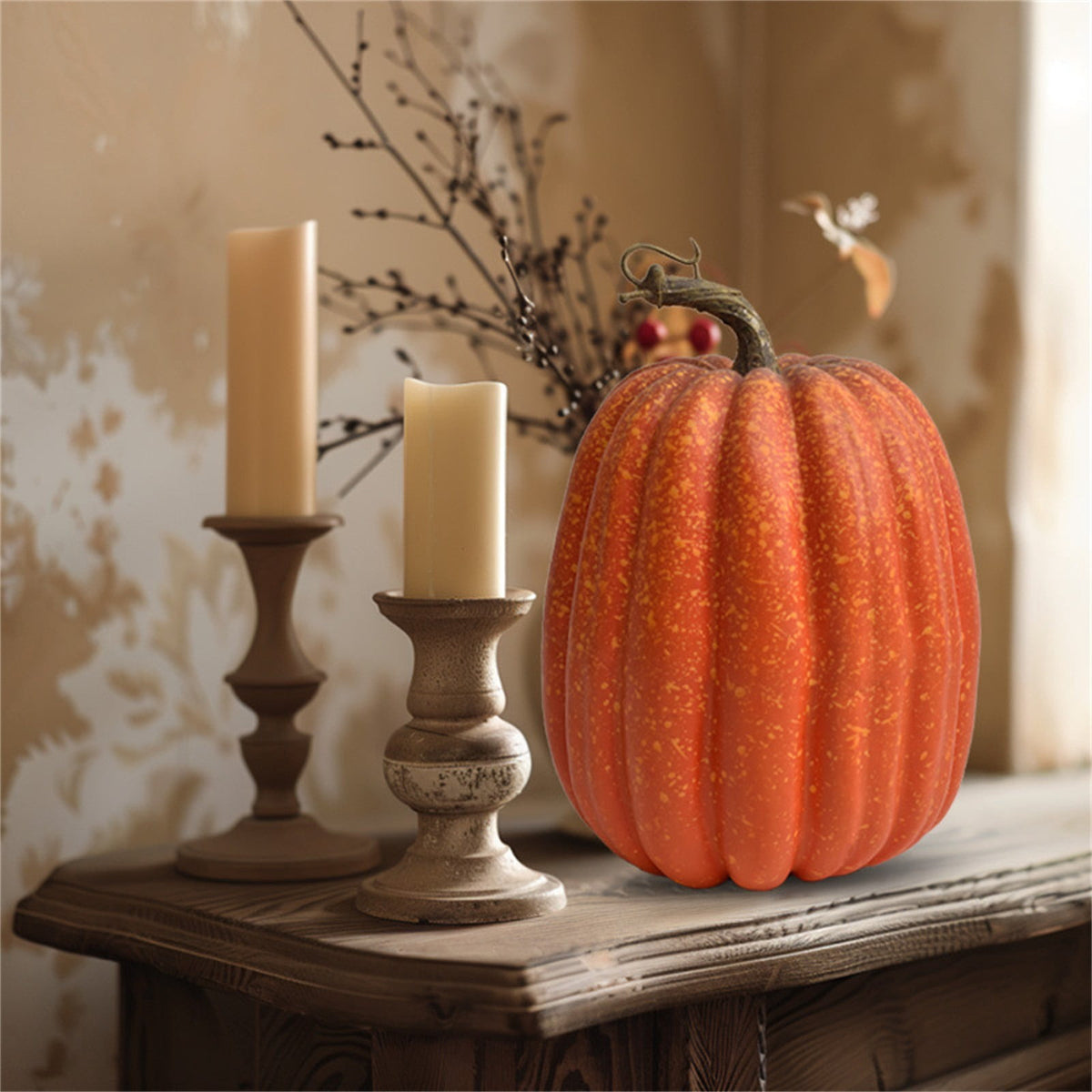Richmoon 2 PCS 8 Inch Orange Pumpkins for Decorating - Large Artificial Foam Pumpkins for Fall Decor, Halloween, Thanksgiving, Paintable for DIY Crafts & Centerpieces