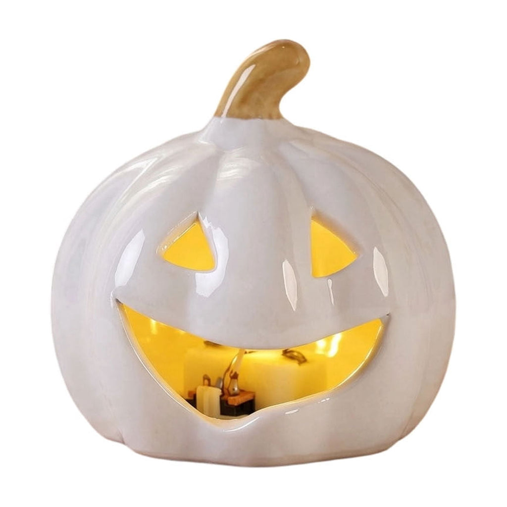 LEFXSMR Pumpkin Night Light, Ceramics Glowing Pumpkin Decor with Led, Waterproof Halloween Light for Home Holiday Desktop Decor