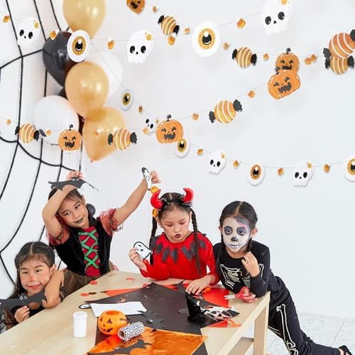 4 Piece Pastel Halloween Decorations Spooky Banners Pumpkin Skull Garland Eyeball Backdrop