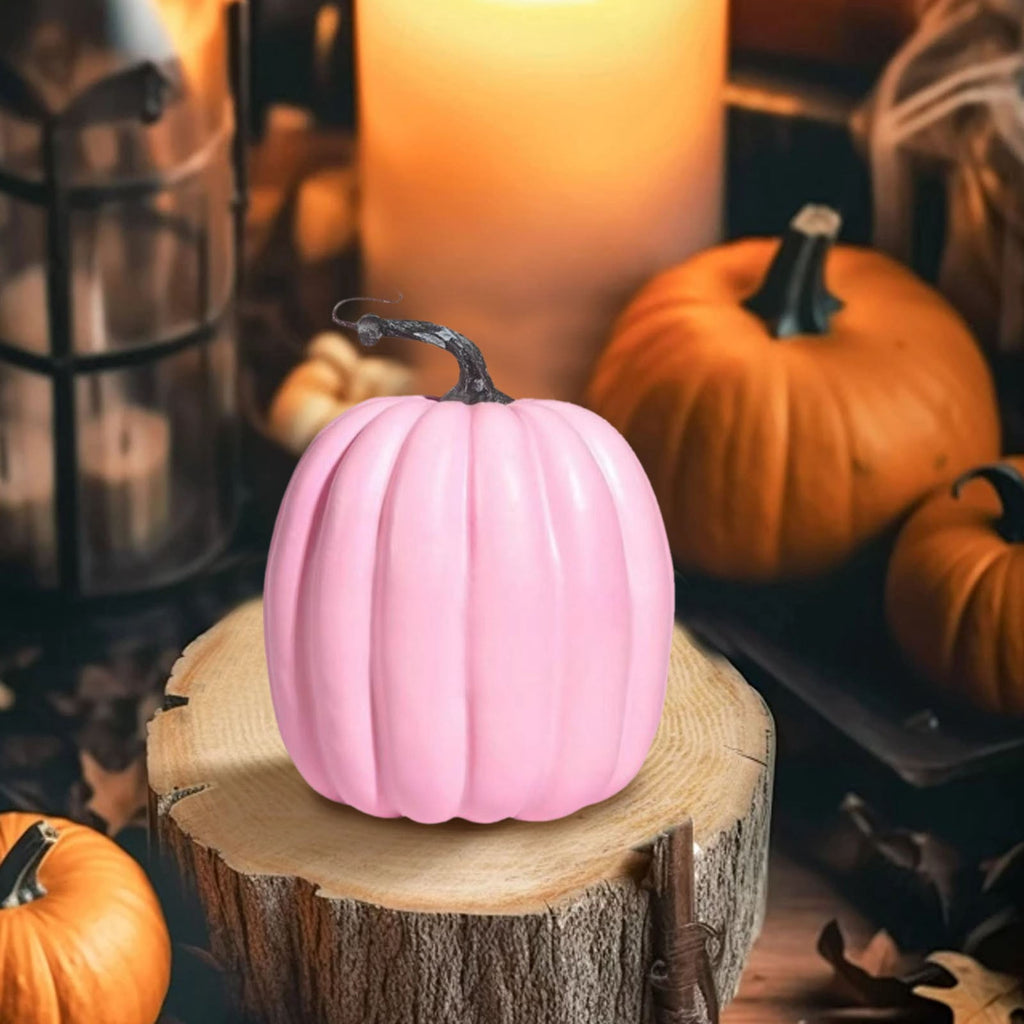 FXMLRLK 1 PCS 6.5 Inch Pink Plastic Pumpkins for Decorating - Large Artificial Foam Pumpkins for Fall Decor, Halloween, Thanksgiving, Paintable for DIY Crafts & Centerpieces