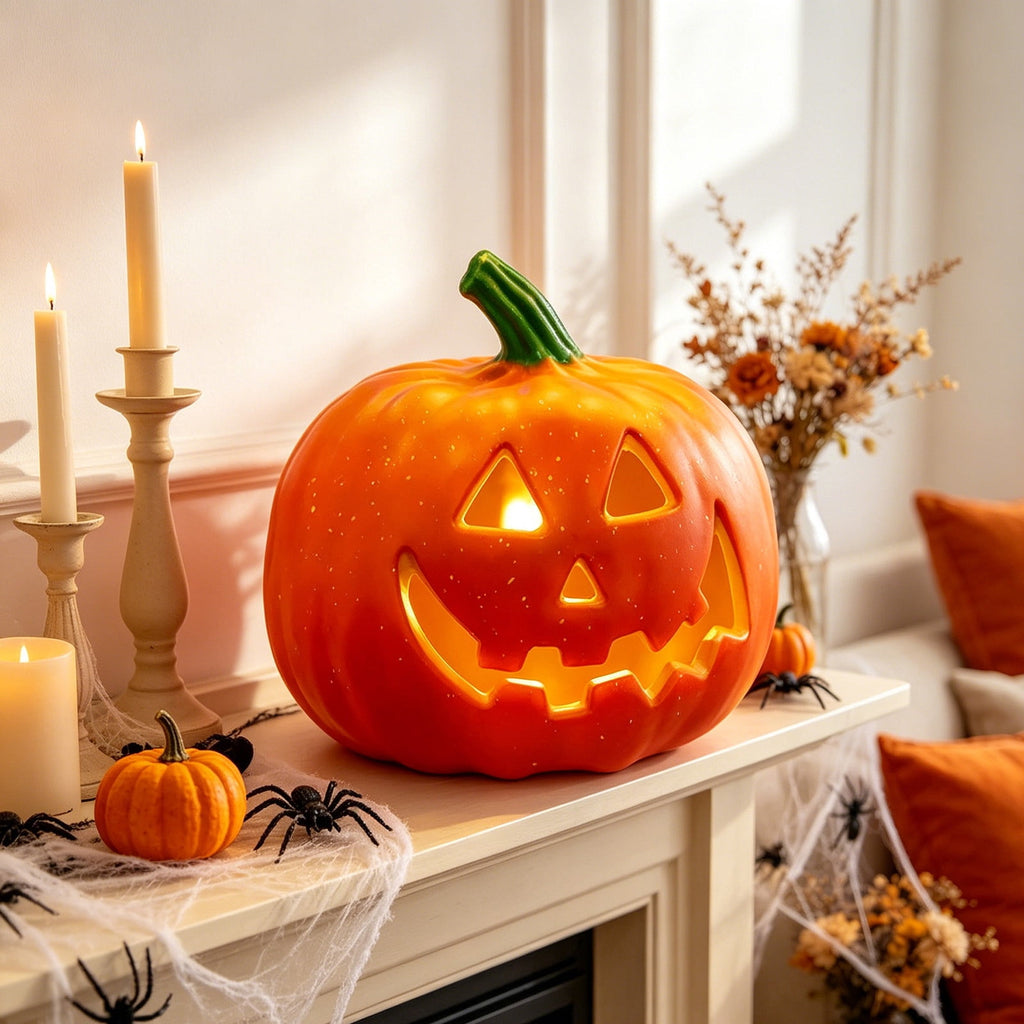 Halloween Lighted Pumpkin Large Plastic LED Pumpkin Decoration for Outdoor Yard Porch Home Storefront Shopping Mall Holiday Display Decor