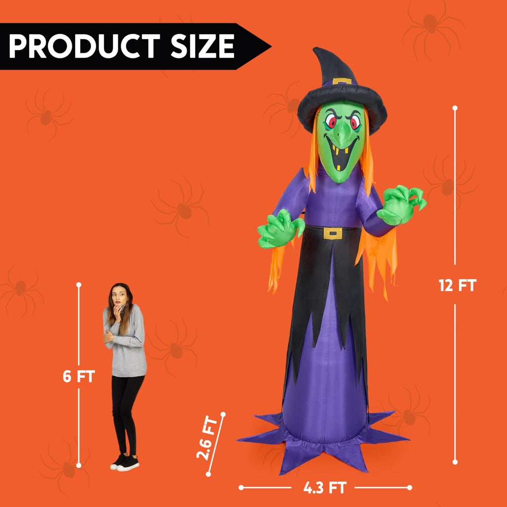 Joyfy 12 ft Giant Halloween Inflatable Pumpkin Ghost Vampire with Skull Decoration with Built-in LEDs,Ghost Halloween Decorations Outdoor Blow Up Yard Lawn Decoration