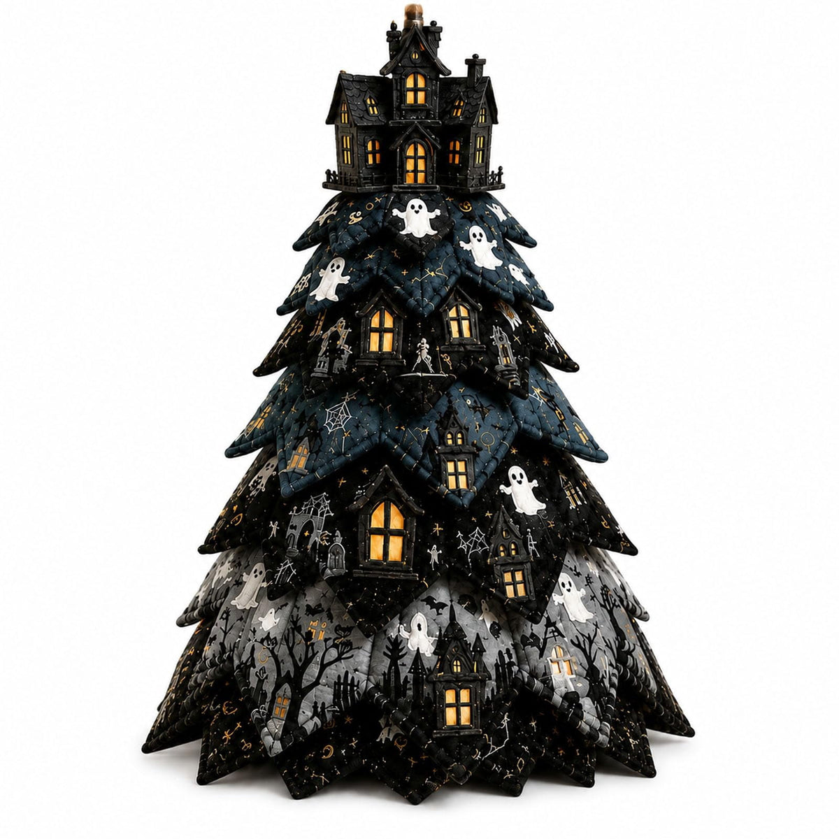 Halloween Fabric Trees - 11.8" DIY Halloween Quilted Fabric Tree Kit, Black Cat Pumpkin Witch Design, Sewing Patchwork Ghost Trees Holiday Table Mantel Decor, Handmade Gift for Craft Lovers