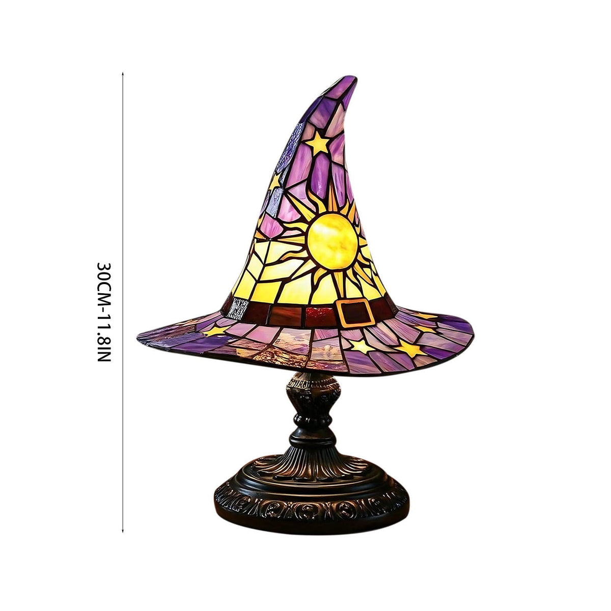 Stained Glass Witch Hat Lamp Gothic Halloween Lighting Decor, Vintage Witchy Hats Night Lights, Handcrafted Retro Resin Table Lamp for Bedroom, Living Room & Home Decor