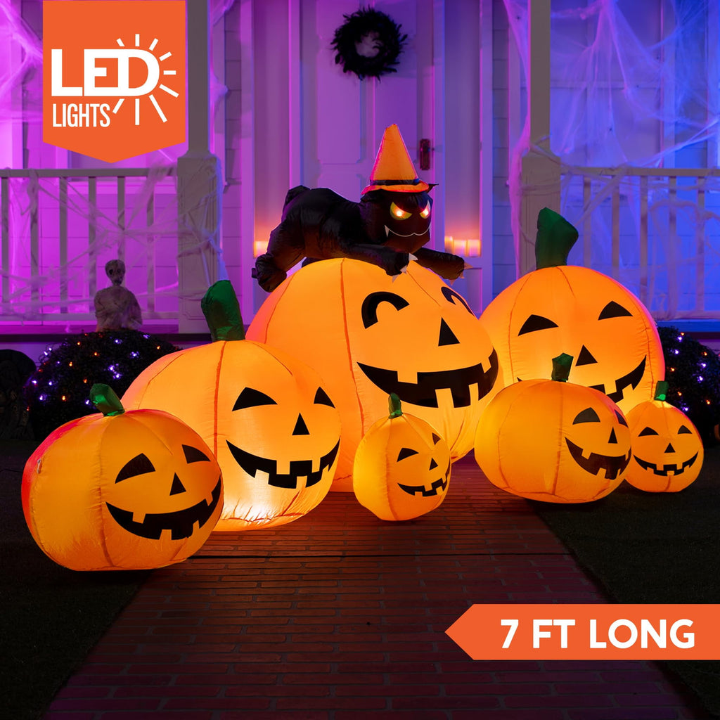 Joyfy 10 Ft Tall Halloween Inflatables Pumpkin,Giant Pumpki Blow Up Decor with Built-in LED Lights,Outdoor Decorations for Yard,Lawn,Garden