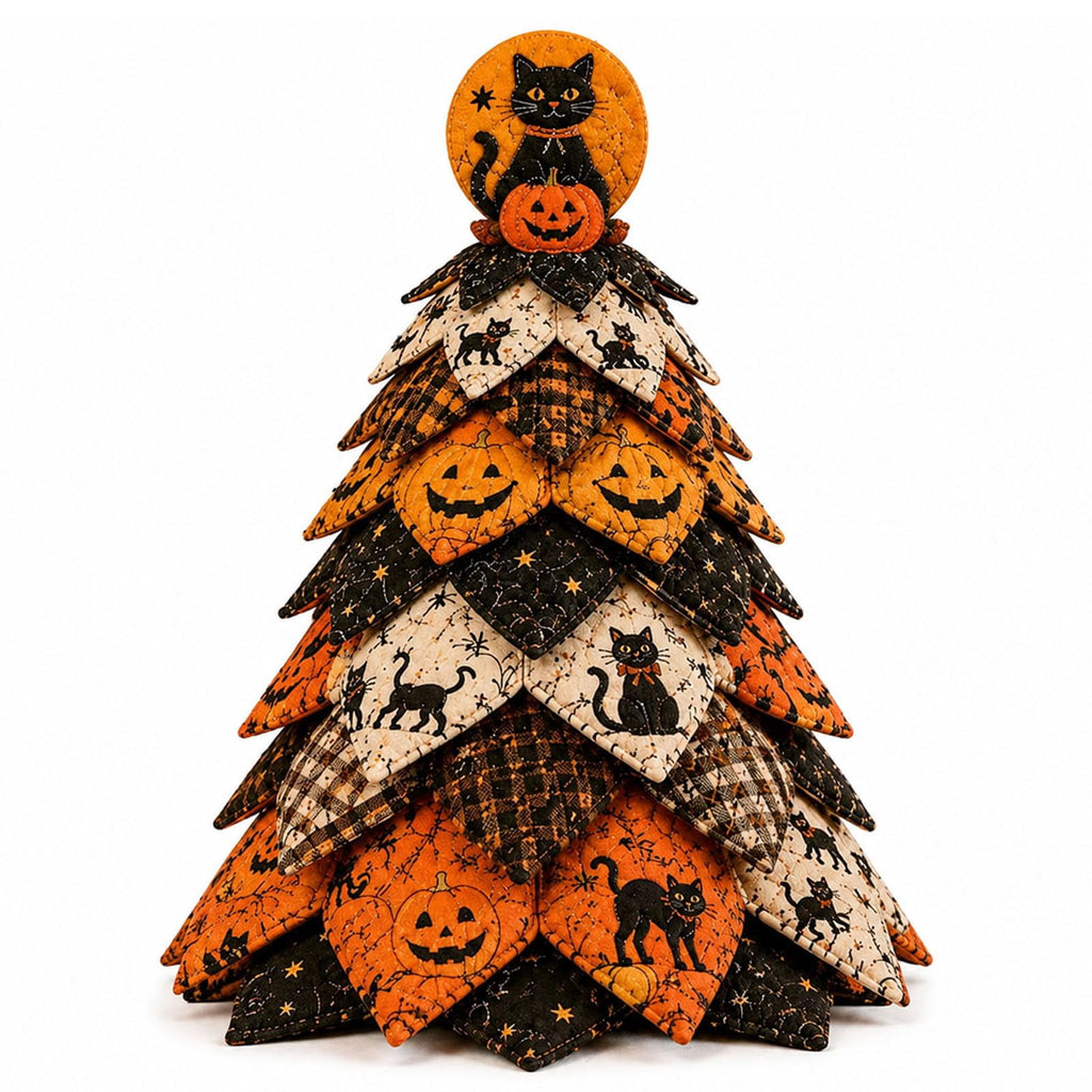 Halloween Fabric Trees - 11.8" DIY Halloween Quilted Fabric Tree Kit, Black Cat Pumpkin Witch Design, Sewing Patchwork Ghost Trees Holiday Table Mantel Decor, Handmade Gift for Craft Lovers