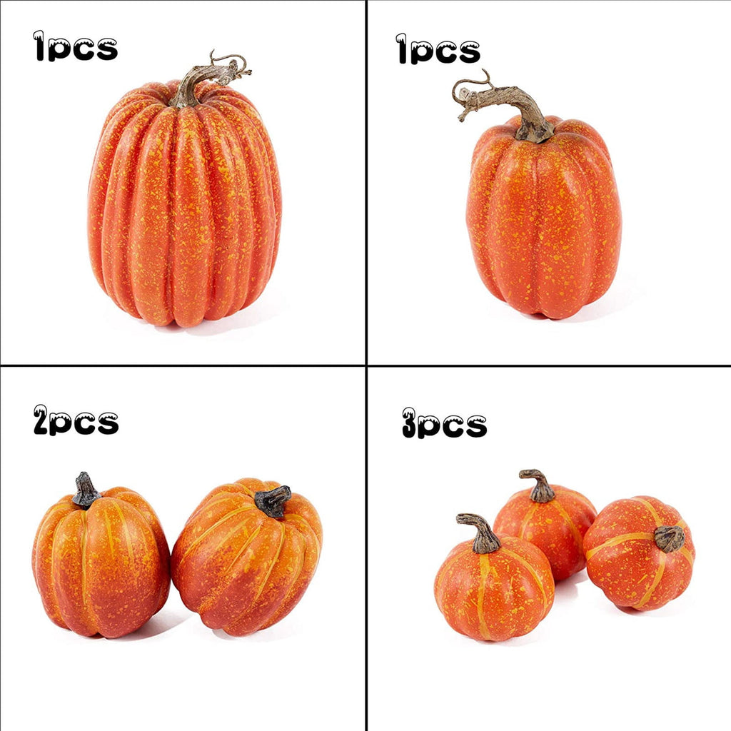 7PCS Pumpkin Decor Set for Fall and Halloween, Artificial Foam Pumpkins in Orange for Indoor and Outdoor Decor for Thanksgiving Table Centerpieces, Wedding Decorations and DIY Crafts