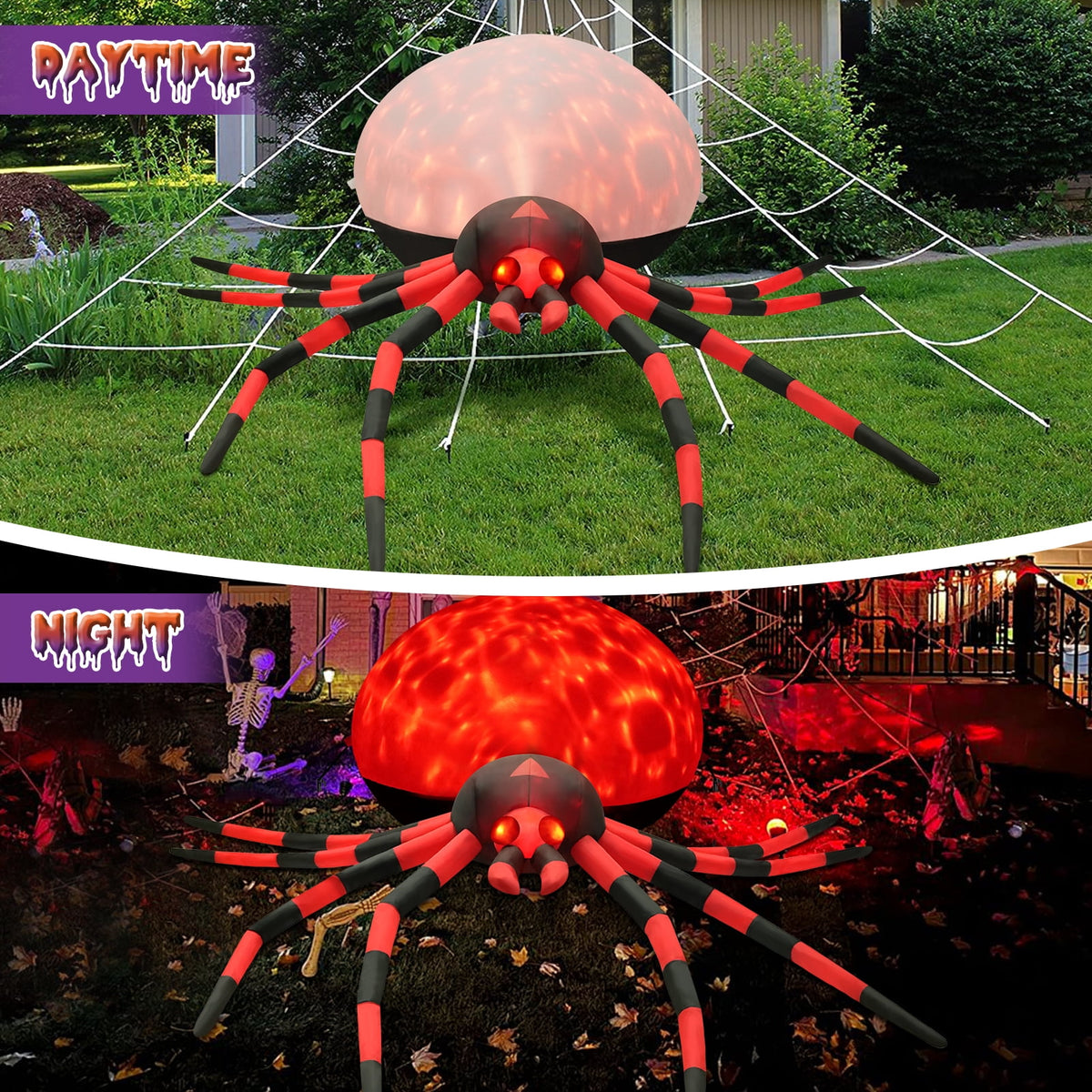 Yexmas 8FT Halloween Inflatables Outdoor Decorations Giant Spider Decorations with LED Lights and Air Pump Blow up Inflatable, Purple