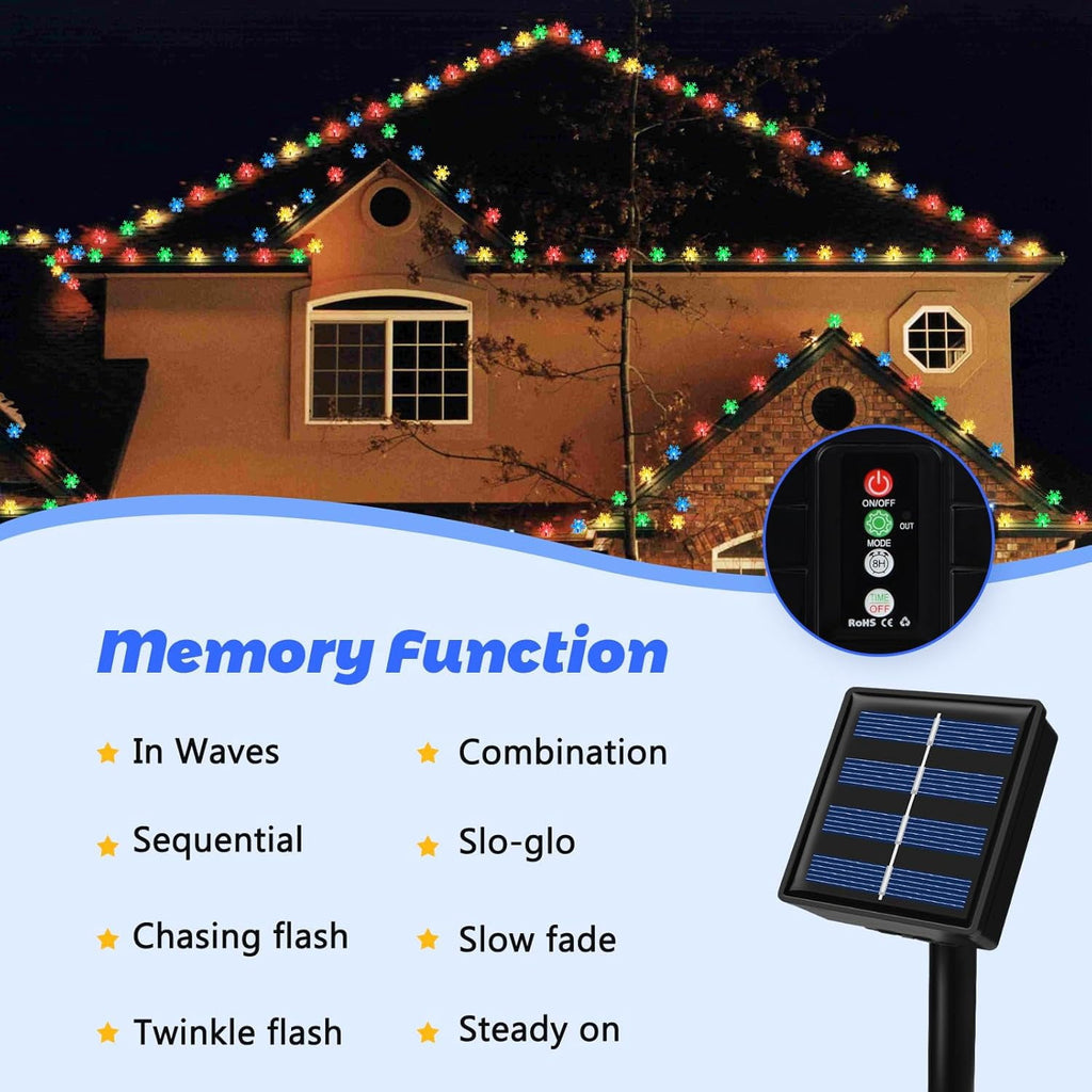 Qoosea Solar Lights Outdoor, Waterproof 100 LED Snowflake Fairy Lights, 39 ft Outdoor Christmas Decoration, String Lights for Party, Patio, Room Decor
