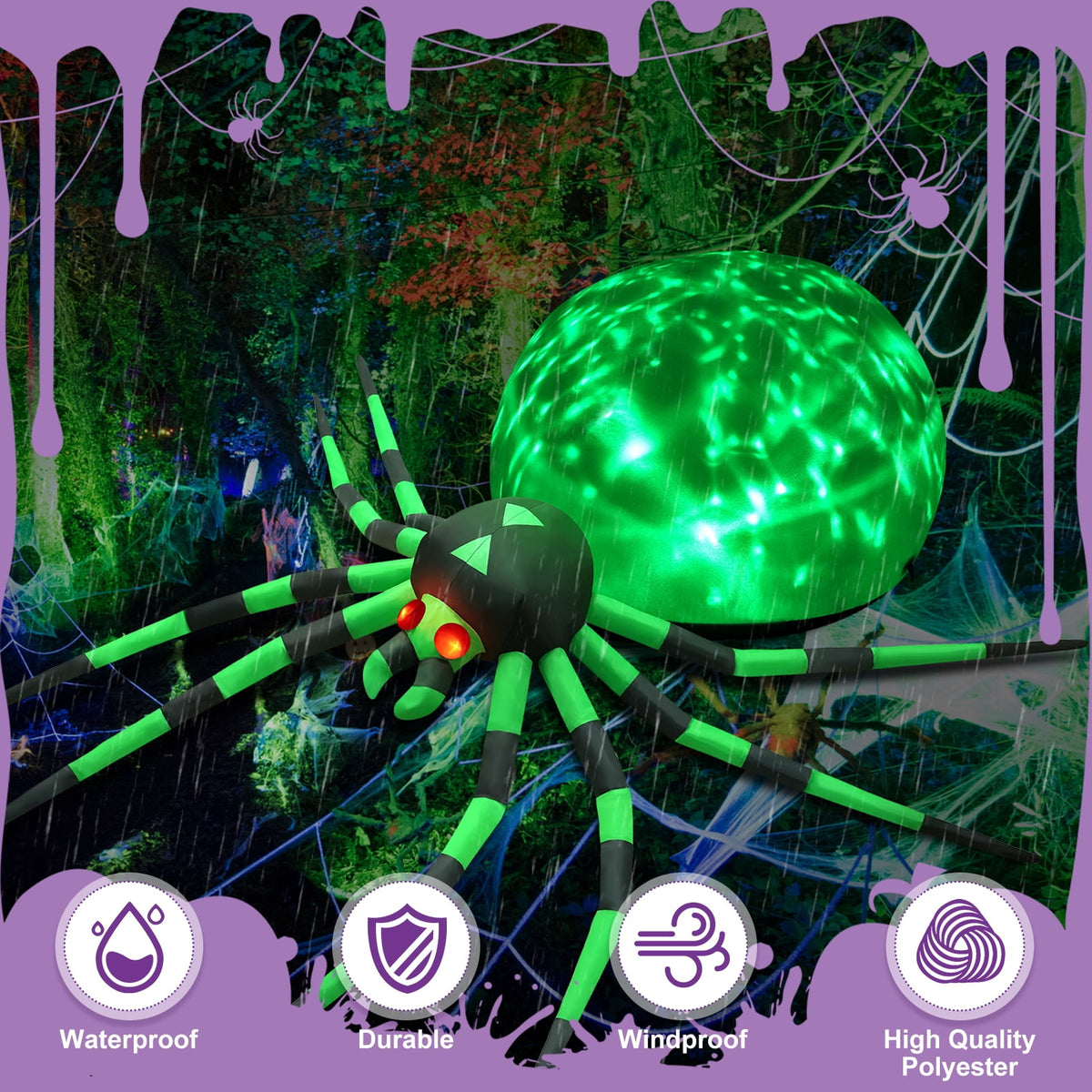 Yexmas 8FT Halloween Inflatables Outdoor Decorations Giant Spider Decorations with LED Lights and Air Pump Blow up Inflatable, Purple
