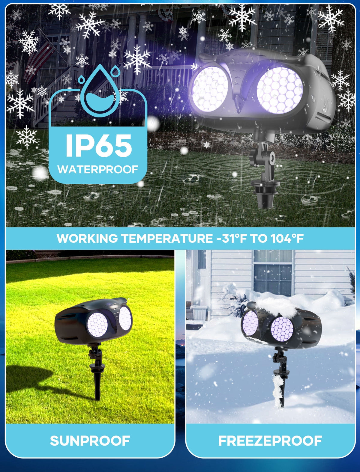 Christmas Snowflake Projector Light - Indoor Outdoor Holiday Projector Lights with Remote Control, IP65 Waterproof Double Head Landscape for Xmas Party New Year Wedding Home Garden