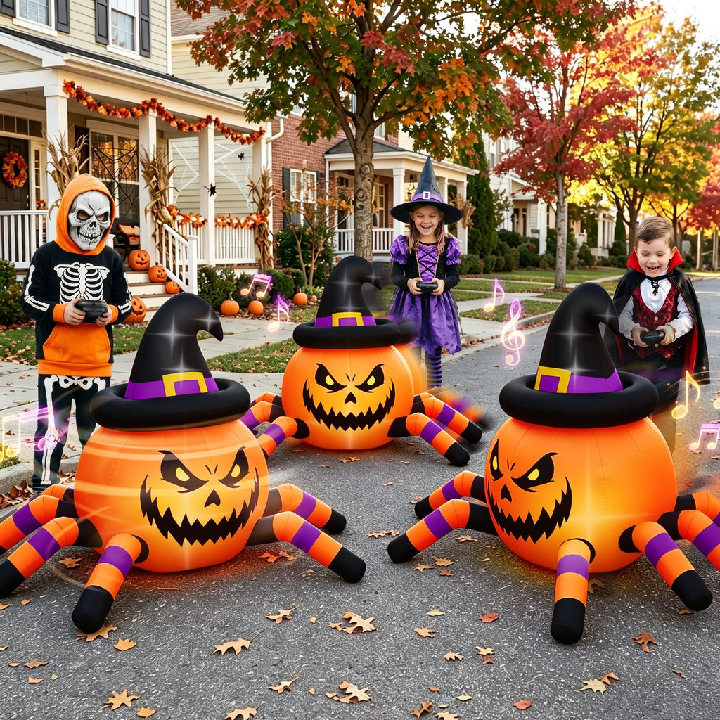 Firstness 2.4GHz Remote Control Car Halloween Inflatable Pumpkin Spider Blow ups Rc Car 360° Rotation, 3 Music and LED Lights,Aged 3+