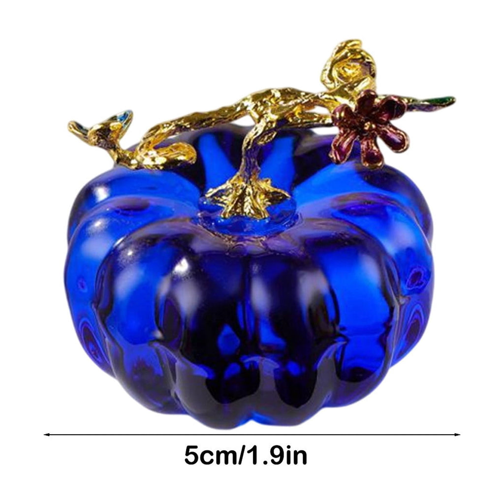 Crystal Pumpkin Figurine, Glass Pumpkin Sculpture Collectible Thanksgiving Decor, Desktop Decoration for Halloween Home Garden Party Decor, Blue