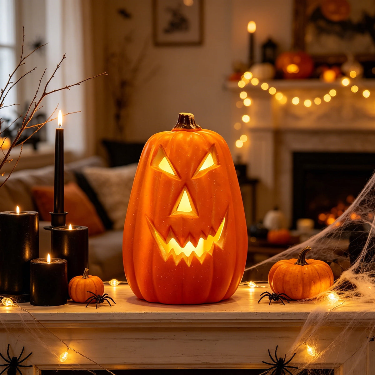 Halloween Lighted Pumpkin Large Plastic LED Pumpkin Decoration for Outdoor Yard Porch Home Storefront Shopping Mall Holiday Display Decor