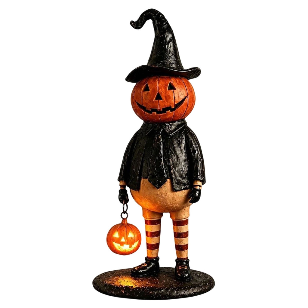 Fall Decorations for Home, 7.9in Lighted Halloween Scarecrow Dog Figurine, Resin Thanksgiving Halloween Garden Dogs Figurines for Autumn Harvest Porch Yard Garden Decor