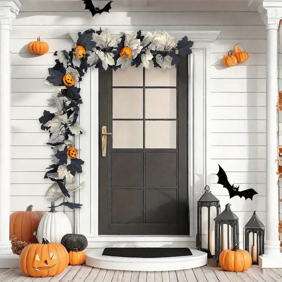 68 Inch Black Halloween Garland, Fall Artificial Vine, Thanksgiving Wall Decor for Home Mantel