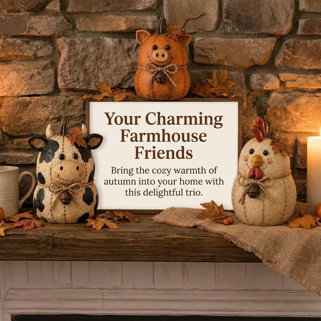 Farmhouse Decor, Farmhouse Fall Decor, Pumpkin Decor Set, Rustic Farm Animal Pumpkin Ornaments for Mantel Shelf Table Centerpiece (Dairy cow)