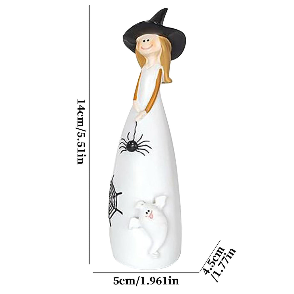 Halloween Witches Figurine Tabletop Decor,Resin Witch Statues Decorations with Classic Witches Hats,Cat,Ghost,Crow, and Pumpkins,Holiday,Party,Home Decor and Fall Decor
