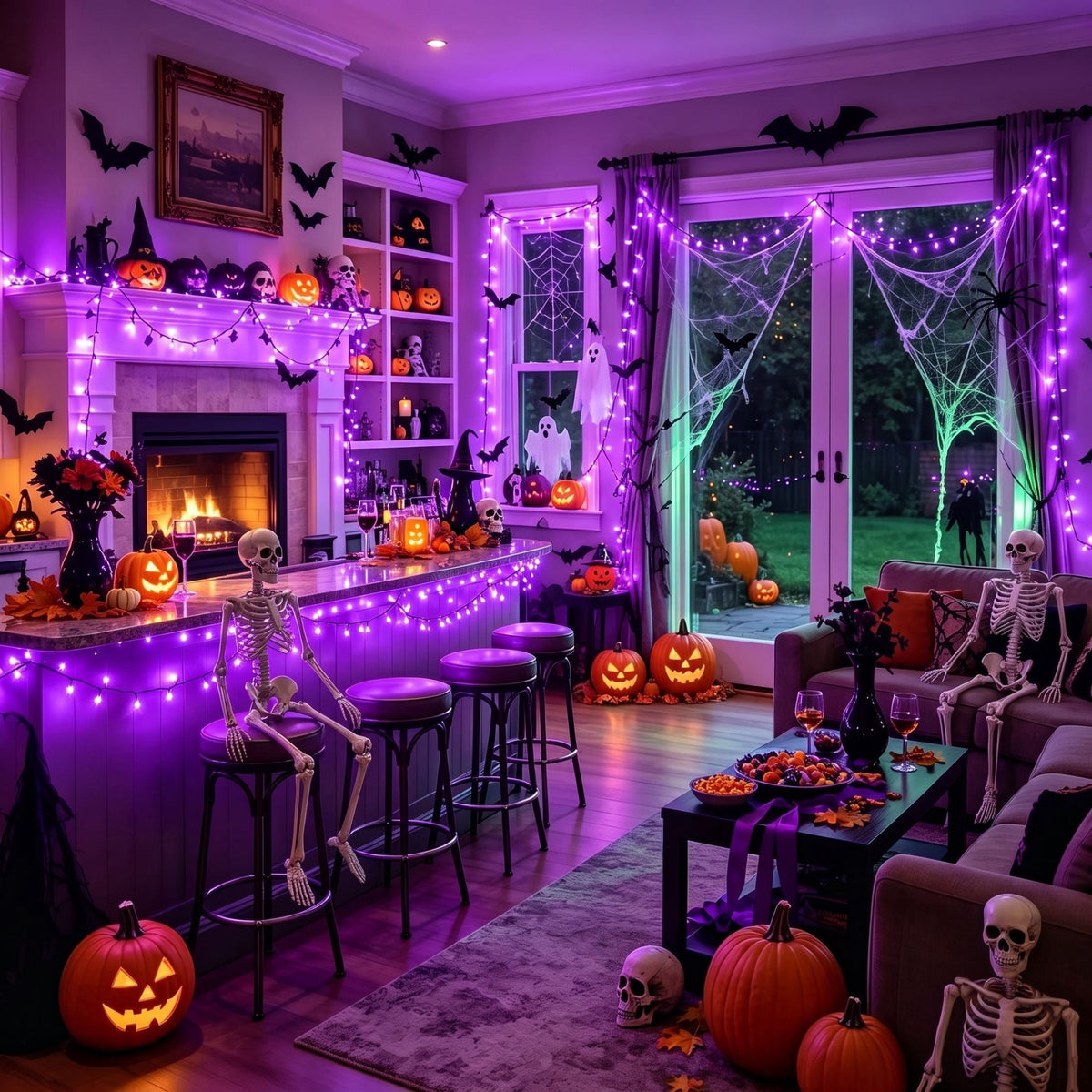 Scidweet Halloween String Lights, 105 FT 300 LED Twinkle Fairy Lights for Indoor Outdoor Halloween Decorations, Purple