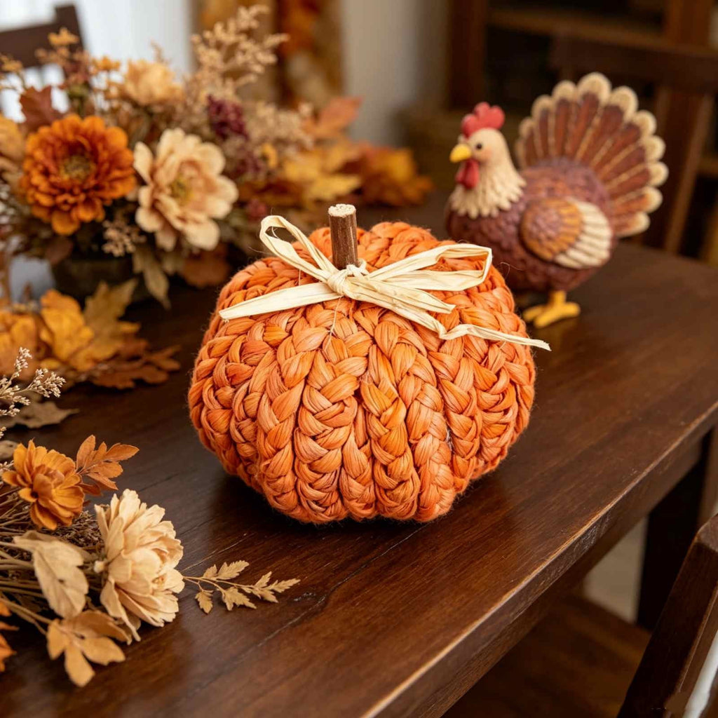 Pumpkin Fall Decor, Woven Wicker Pumpkins for Home, Farmhouse Style,Halloween Autumn Thanksgiving Decorations, Fall Centerpieces for Table Porch Mantel Indoor