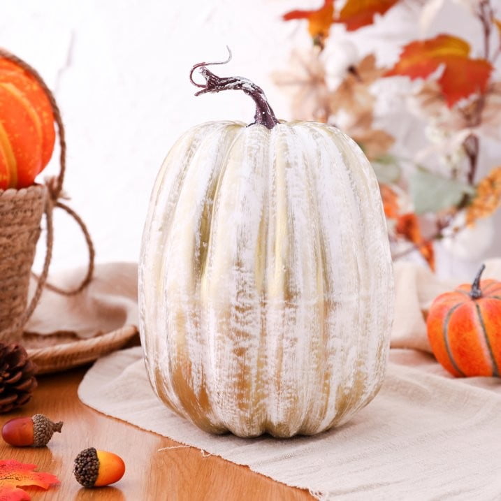 CQHVKQ 8 Inch Large Artificial Pumpkin Fall Decorations, Realistic Fake Harvest Pumpkin, Orange Gold Decorative Pumpkins for Table Centerpieces, Fall, Thanksgiving & Halloween DIY
