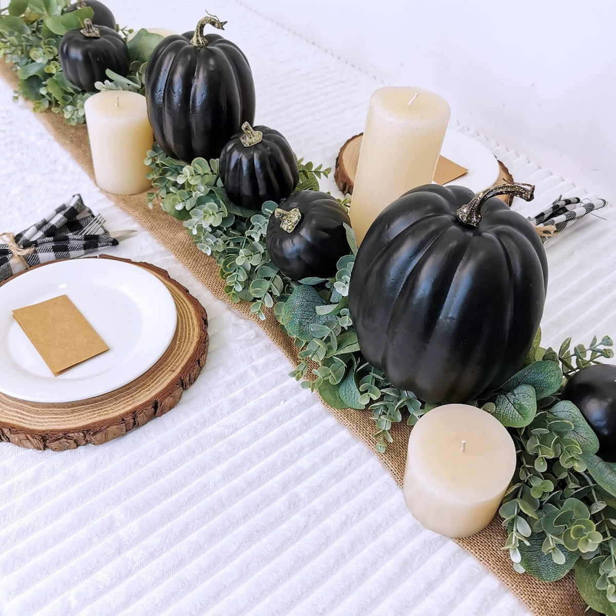 PPKVUFD 7Pcs Artificial Pumpkins Bulk Faux Harvest for Fall Wedding Centerpiece Black, Artificial Plastic Pumpkins Perfect for Halloween Decor Thanksgiving Table Decor