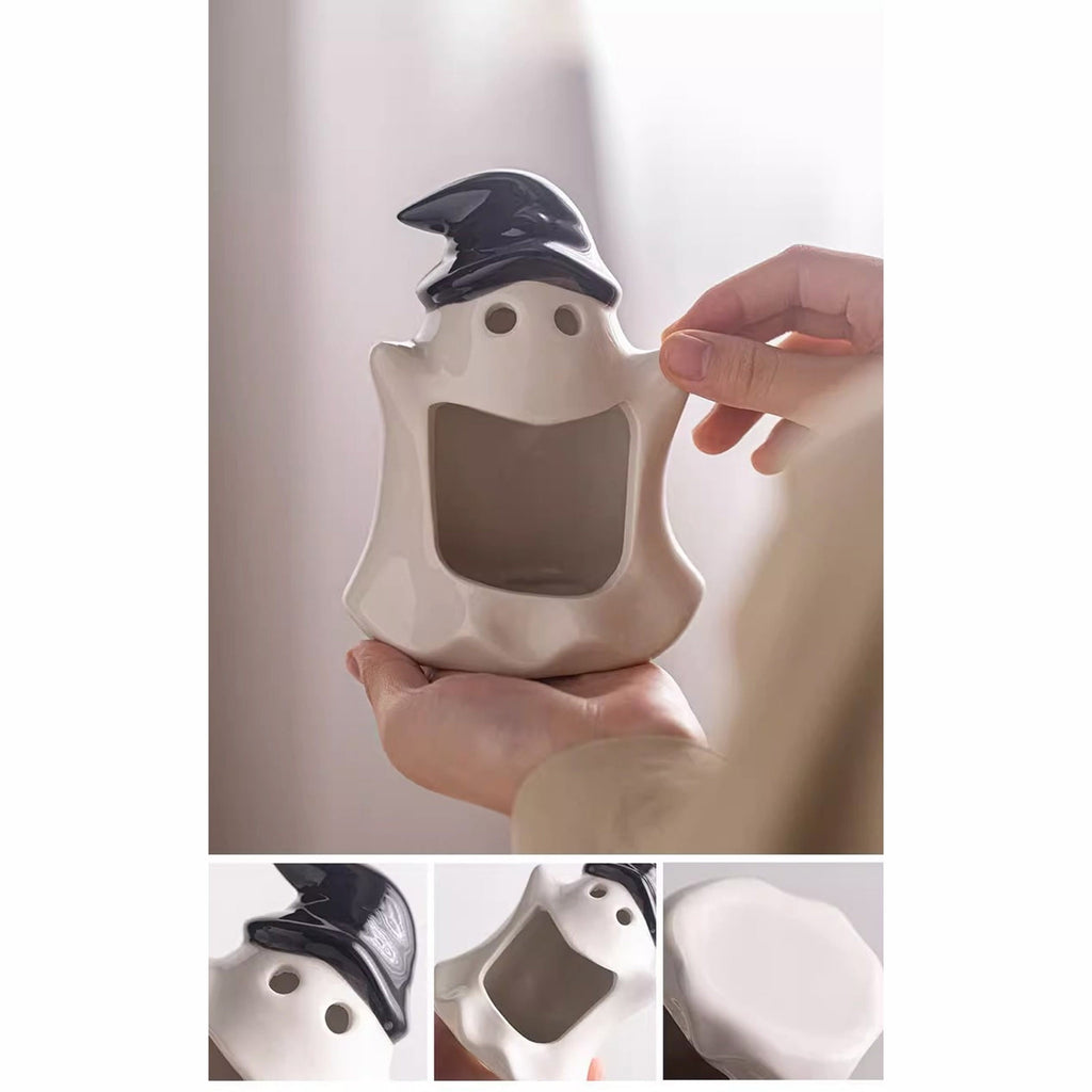 SCNOR Friendly Ghost Statue with Pumpkin Candy Bowl, 11.8 Inch Halloween Decoration for Outdoor Porch, Yard, Patio & Indoor