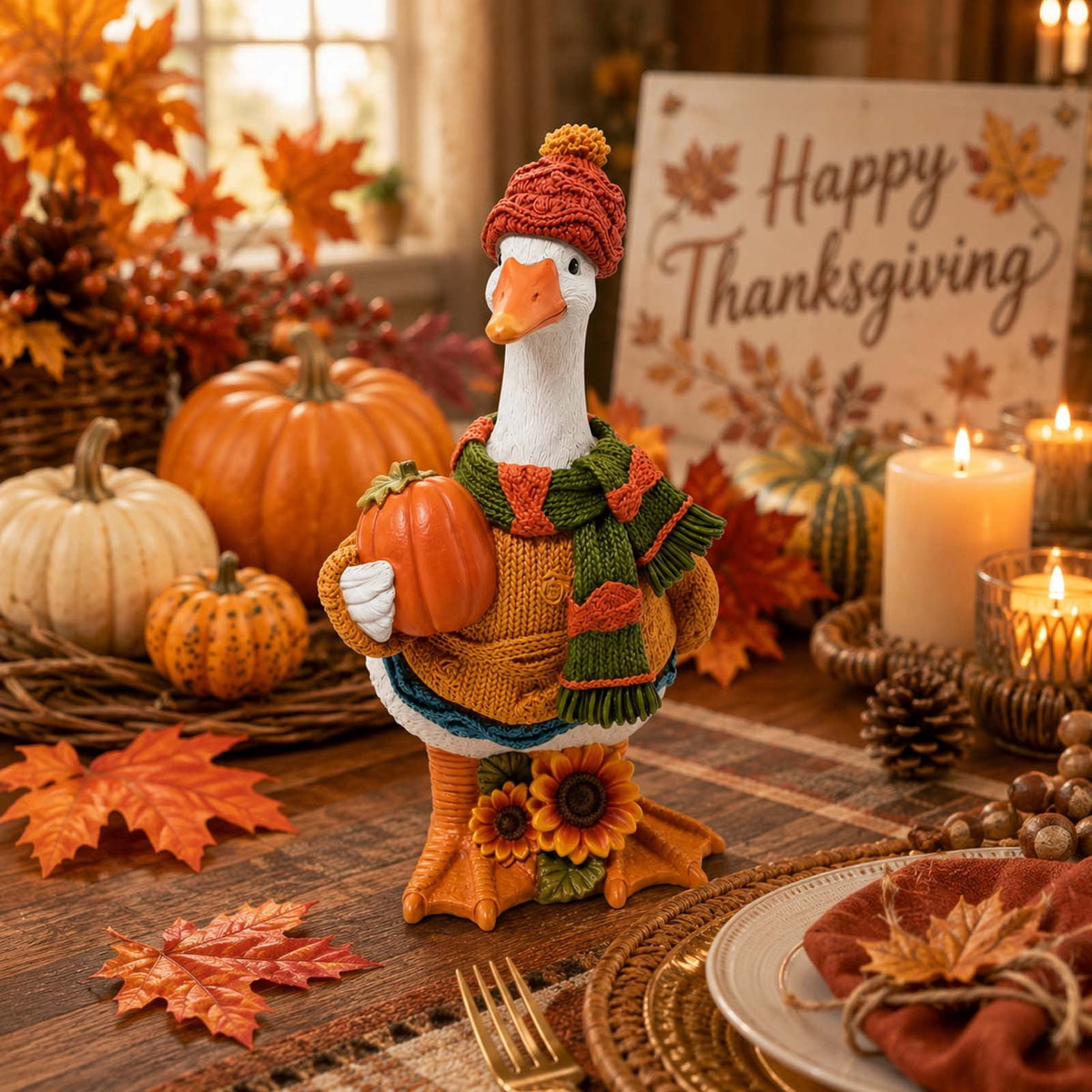 Fall Decorations for Home, 7.9in Lighted Halloween Scarecrow Dog Figurine, Resin Thanksgiving Halloween Garden Dogs Figurines for Autumn Harvest Porch Yard Garden Decor