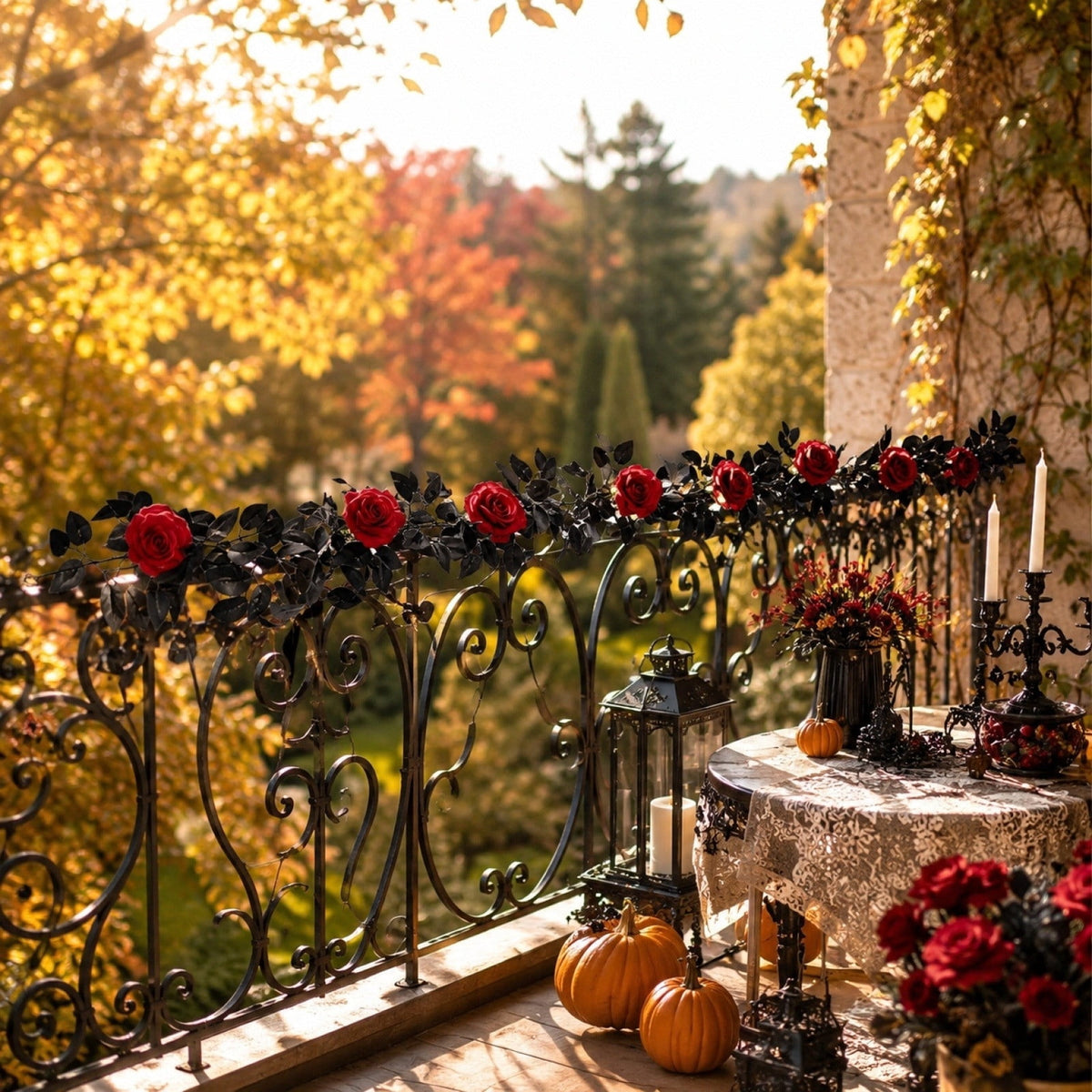 Clearance Gunhay Fall Decor Fall Decorations for Home, Black Decorations Halloween Garland, Fall Wall Hanging Rose Leaves, Artificial Black Rose Leaf Vine, Halloween Decorations for Home