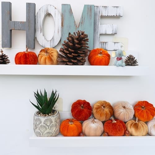 12 Piece Faux Fall Harvest Velvet Pumpkins 3 Inch Rust Orange Champagne Gold