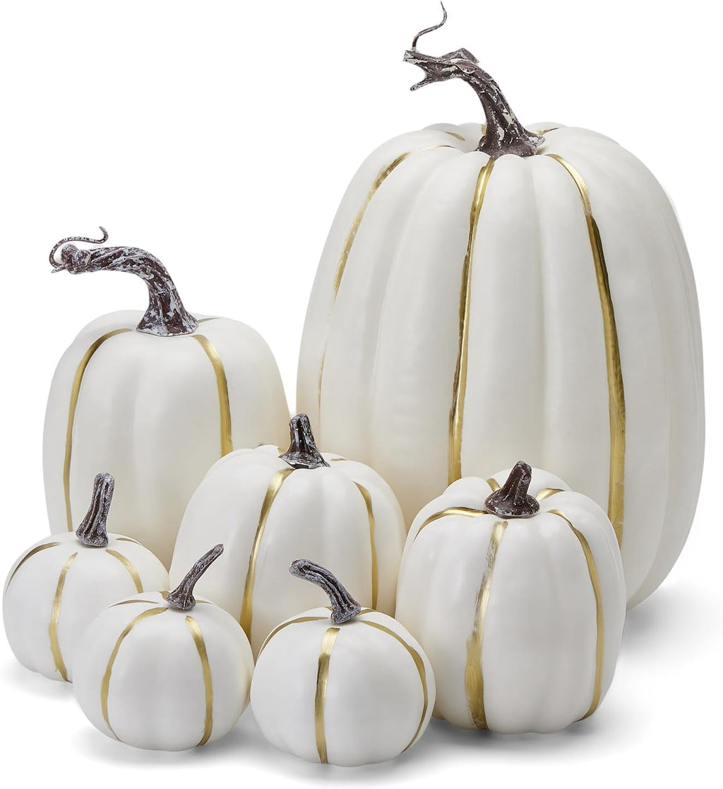 7Pcs Artificial Pumpkins Fall Decoration Assorted Faux Pumpkin Cute Foam Pumpkins for Home Outside Halloween Decorating