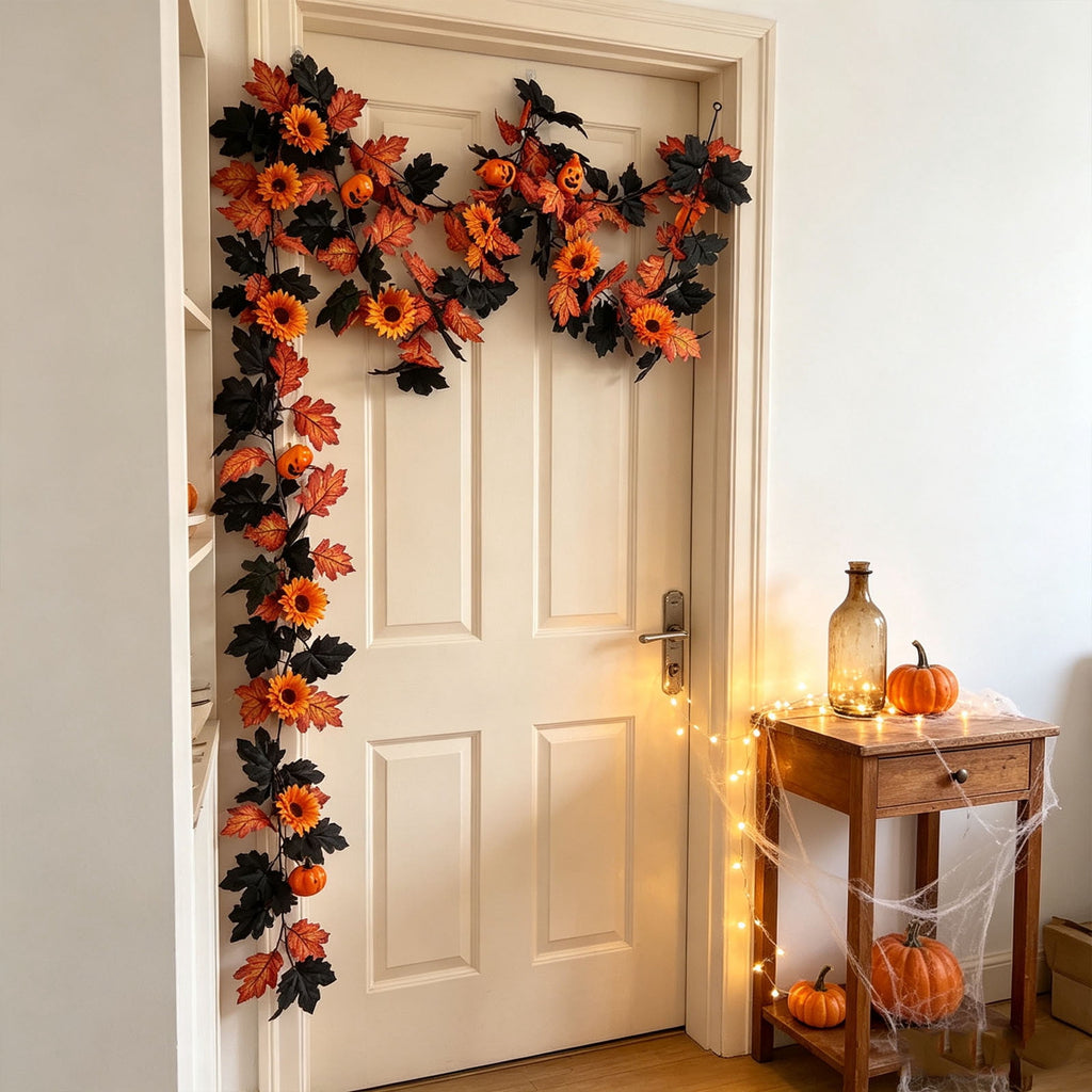 Halloween Pumpkin Garland - 68" Fall Leaf Decor for Mantle, Staircase & Porch, Outdoor/Indoor Autumn Thanksgiving Party Decoration (Multicolor)