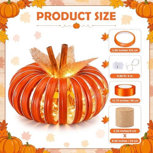 Pumpkin Table Decorations Mason Jar Lid Lighted Pumpkin Fall DIY Pumpkins Crafts Centerpieces for Thanksgiving Autumn Halloween Home Table Decor
