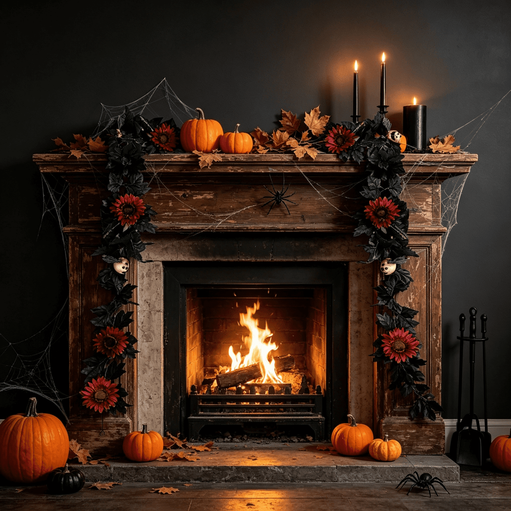 68 Inch Black Halloween Garland, Fall Artificial Vine, Thanksgiving Wall Decor for Home Mantel