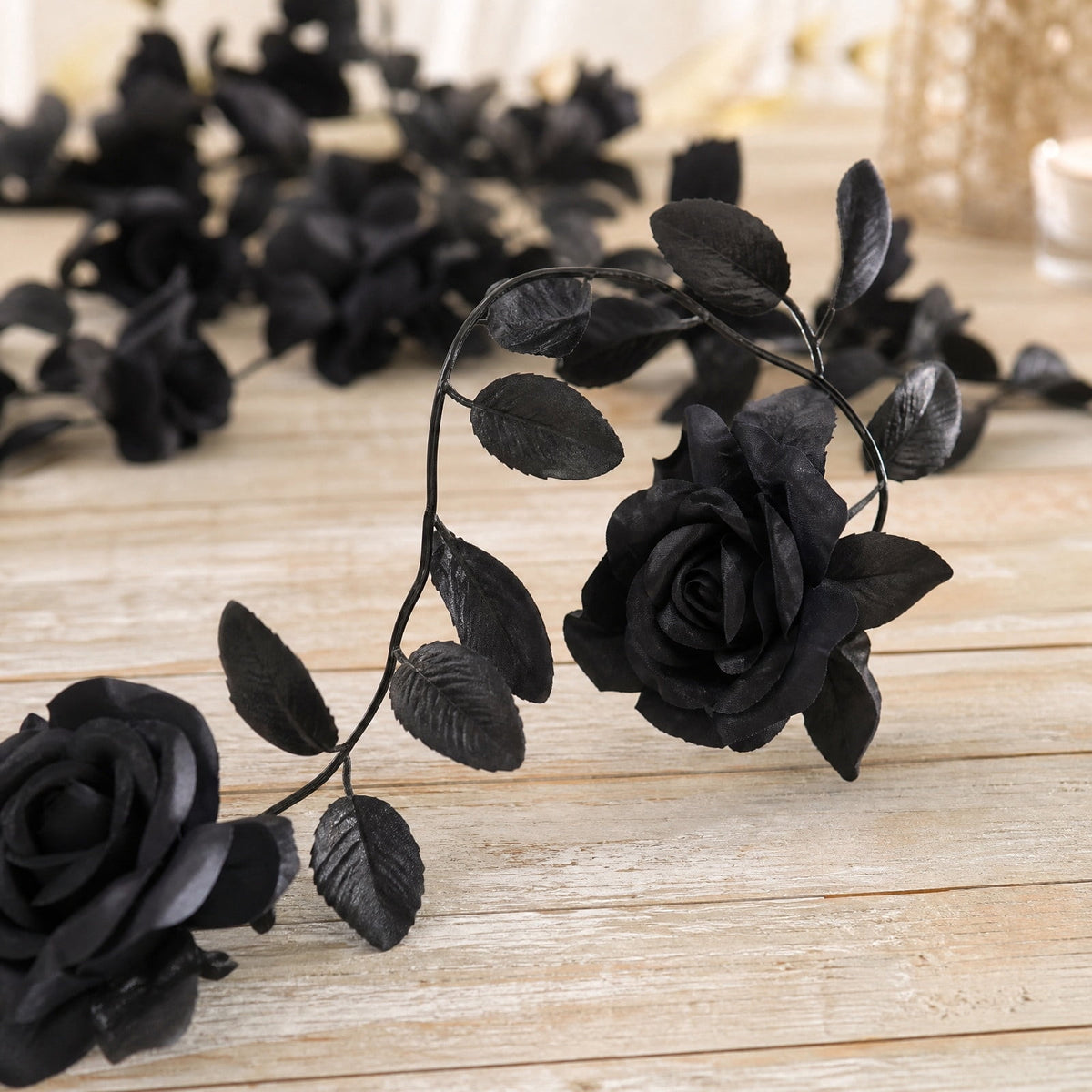 Clearance Gunhay Fall Decor Fall Decorations for Home, Black Decorations Halloween Garland, Fall Wall Hanging Rose Leaves, Artificial Black Rose Leaf Vine, Halloween Decorations for Home