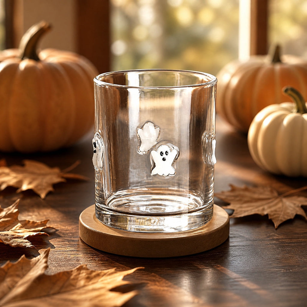 Qocolcyl Halloween Icon Glass Cups- 350ml Pumpkin Black Cat Bat Ghost Stemless Wine Glasses Old Fashioned Icon Hand Blown Drinking Cups for Party Supplies&Gift