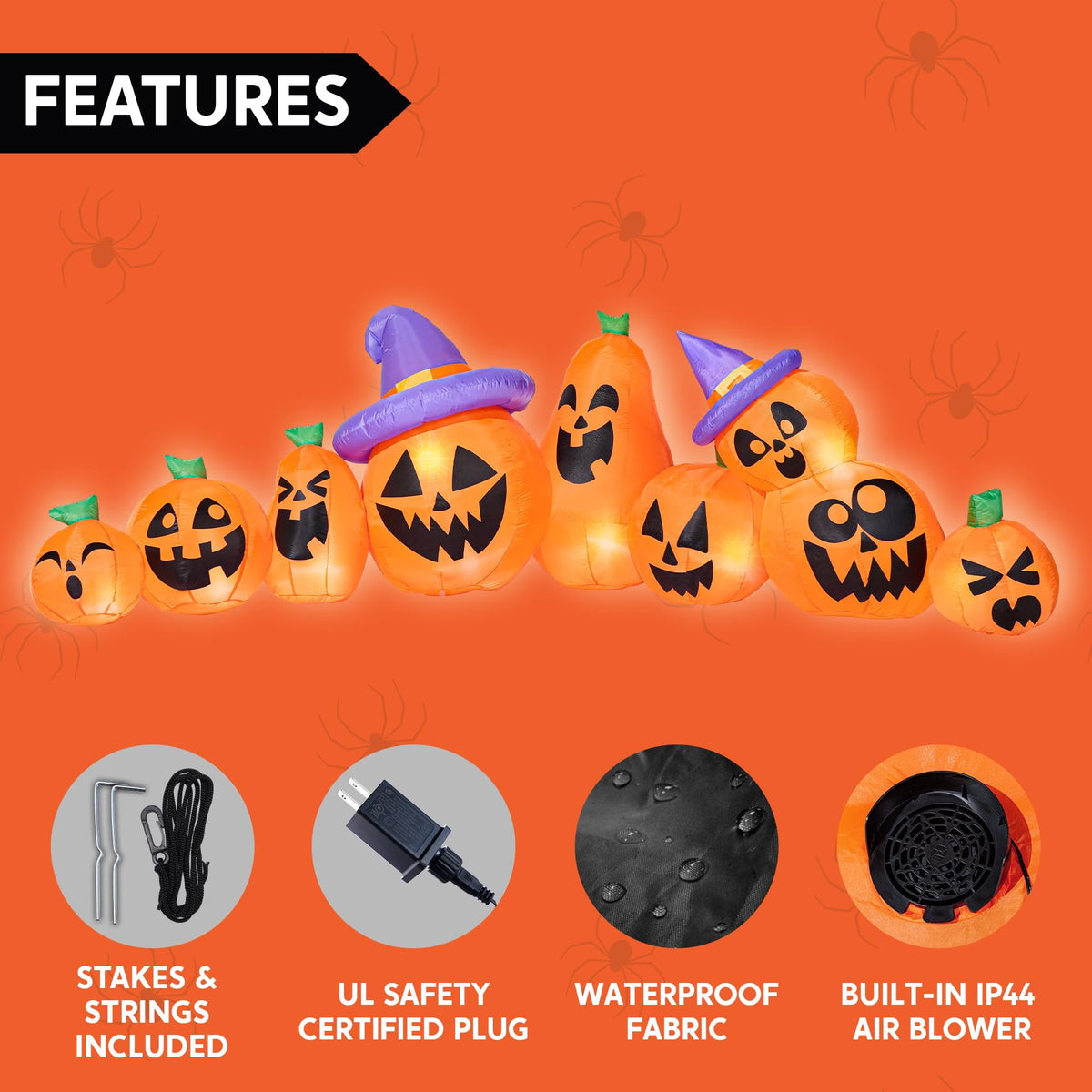 Joyfy 10 Ft Tall Halloween Inflatables Pumpkin,Giant Pumpki Blow Up Decor with Built-in LED Lights,Outdoor Decorations for Yard,Lawn,Garden
