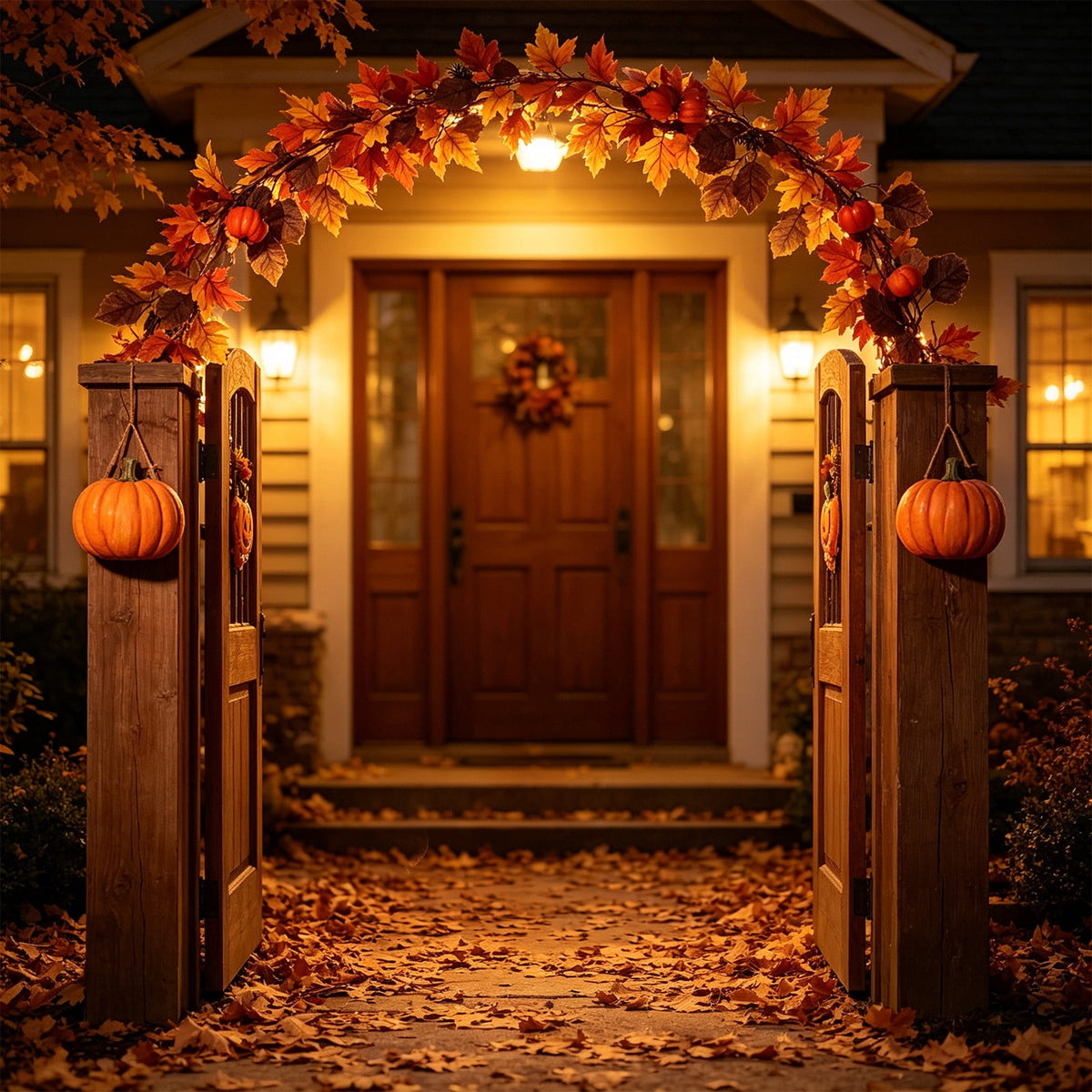 Fall Maple Leaf Front Door Wreath, Multicolor Plastic Seasonal Wreath for Halloween Thanksgiving Christmas Indoor Wall Fireplace Home Decor, 9.84 Inch