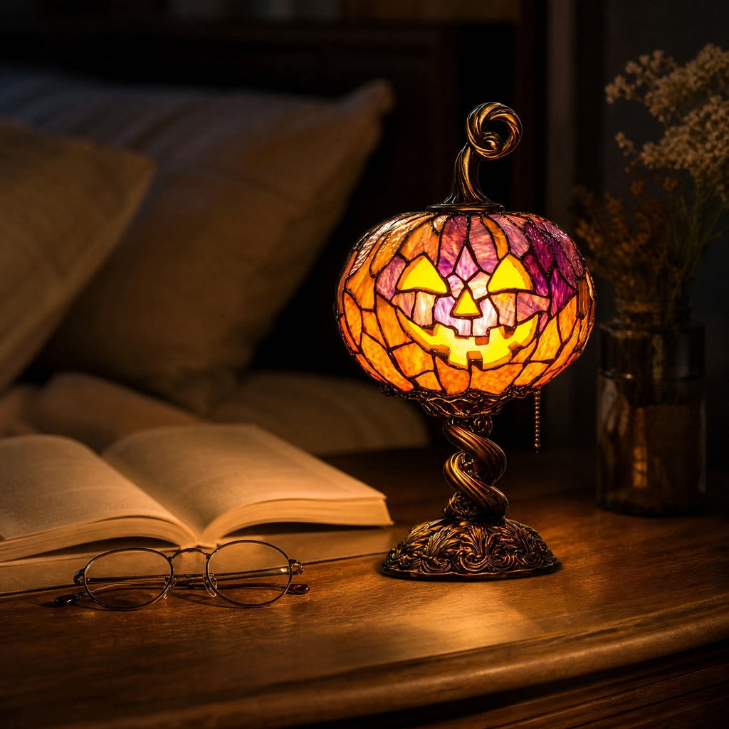 Stained Glass Witch Hat Lamp Gothic Halloween Lighting Decor, Vintage Witchy Hats Night Lights, Handcrafted Retro Resin Table Lamp for Bedroom, Living Room & Home Decor