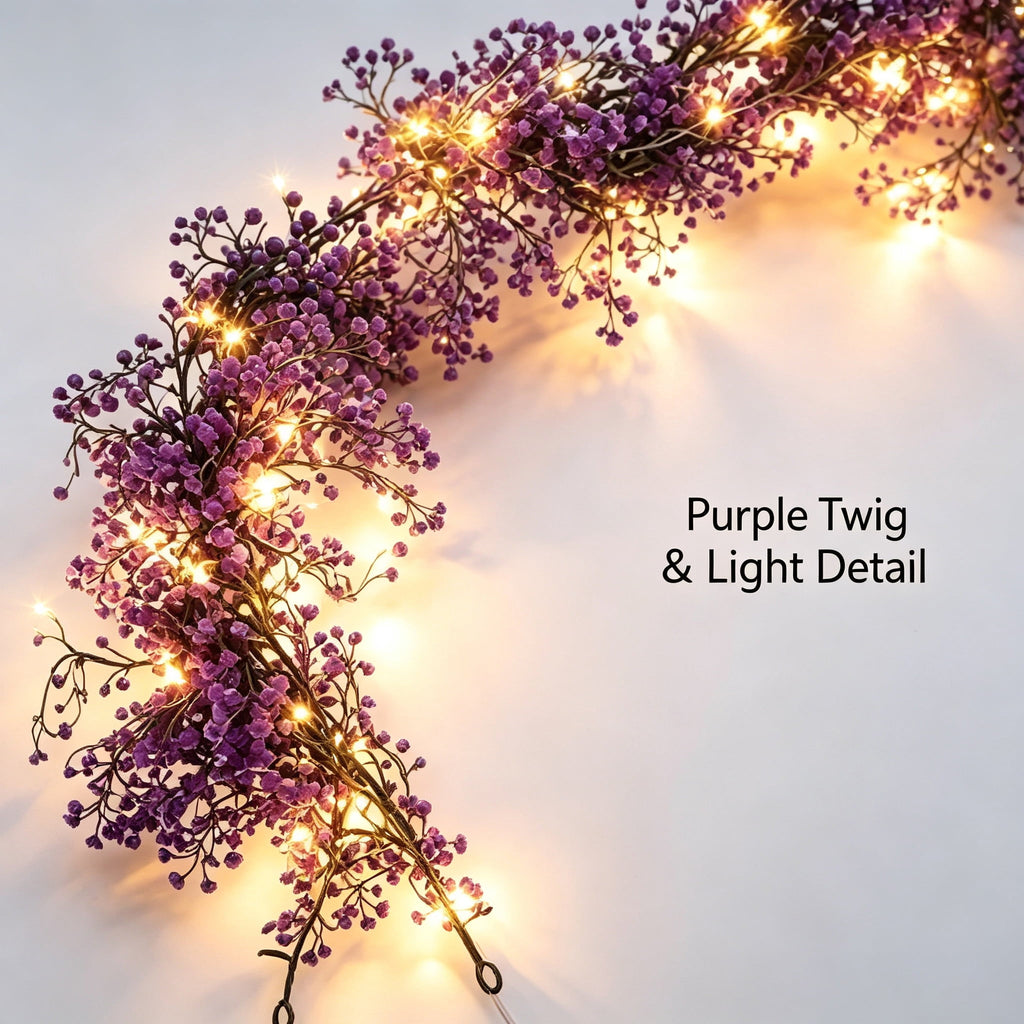Halloween Black Garland with LED Lights 70.87 Inch Gothic Foliage for Mantel Stair Halloween Party Home Indoor Decor